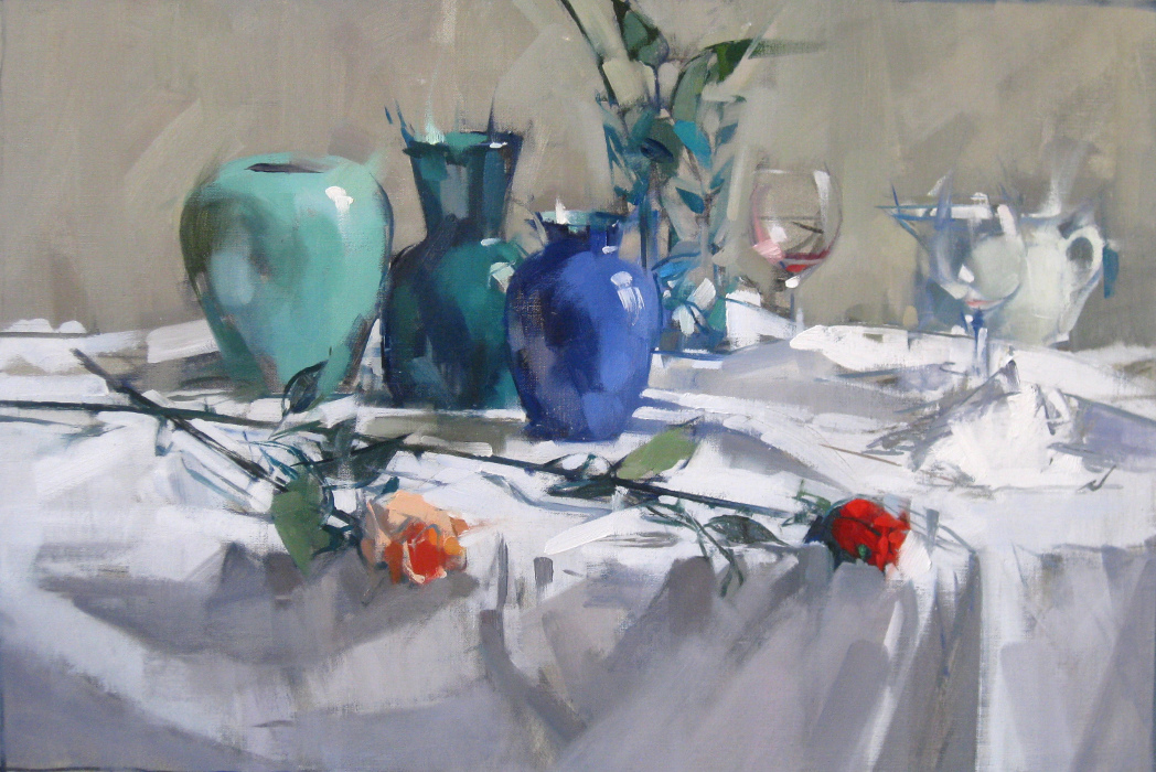 Blue Vases & Roses